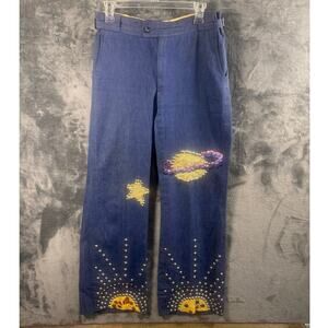VTG 80s Europe Craft Custom BOHO Celestial Denim Flared Jeans Women’s size 4/6